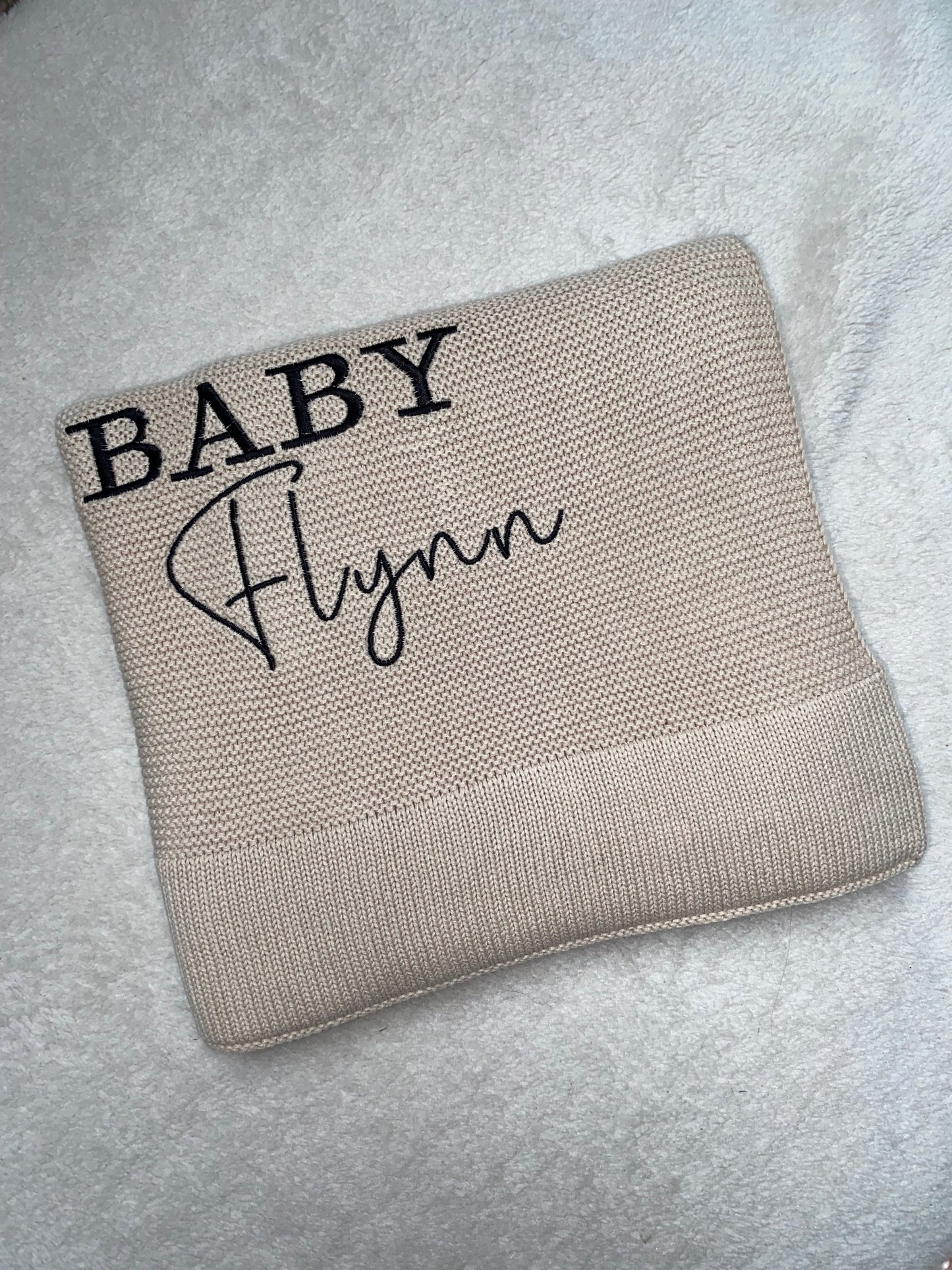 Beige Cotton Knit Blanket - Personalised