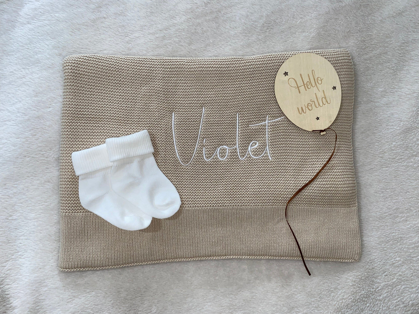 Beige Cotton Knit Blanket - Personalised