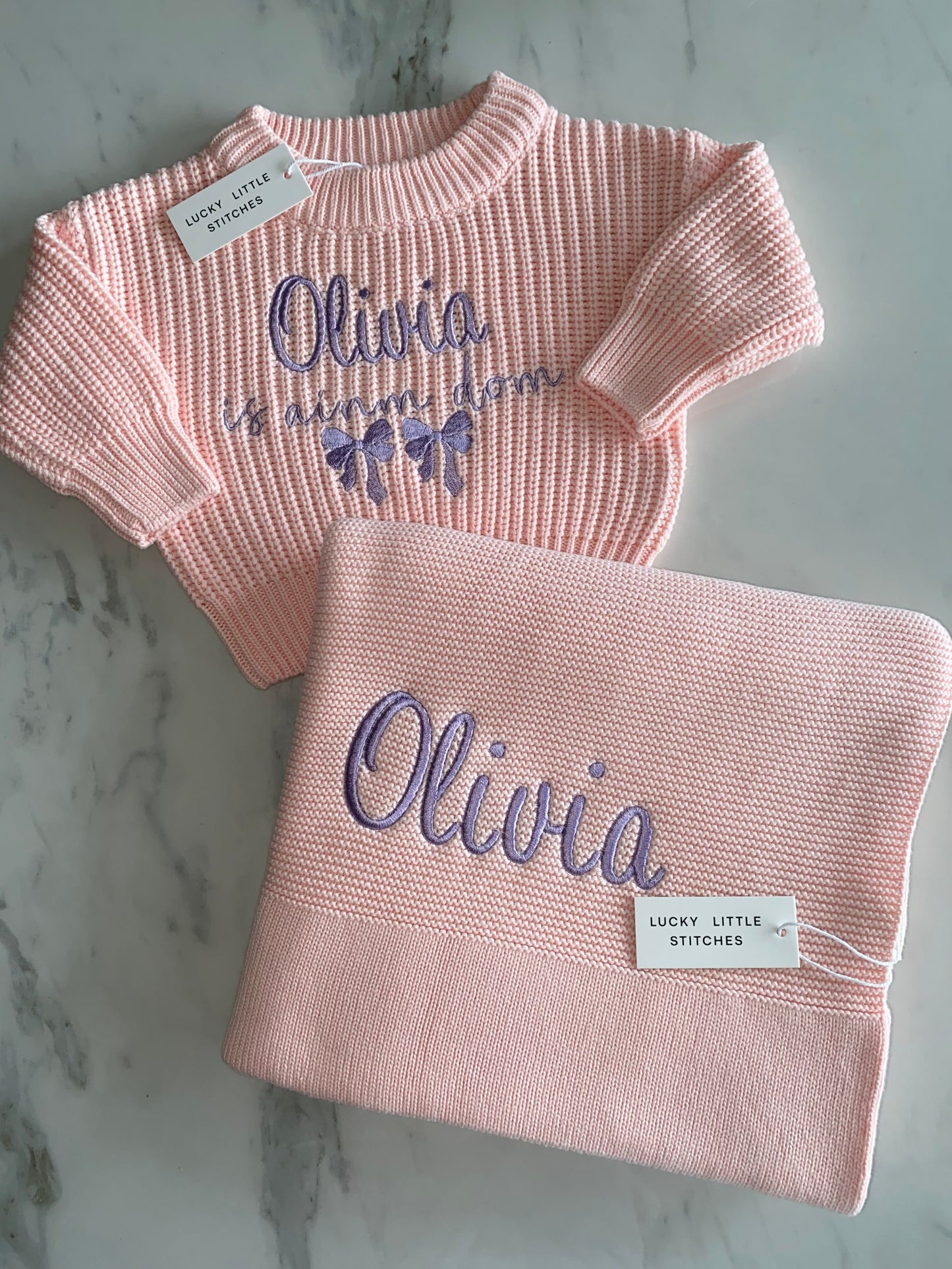 Jumper & Blanket Bundle - Is ainm dom (pink)