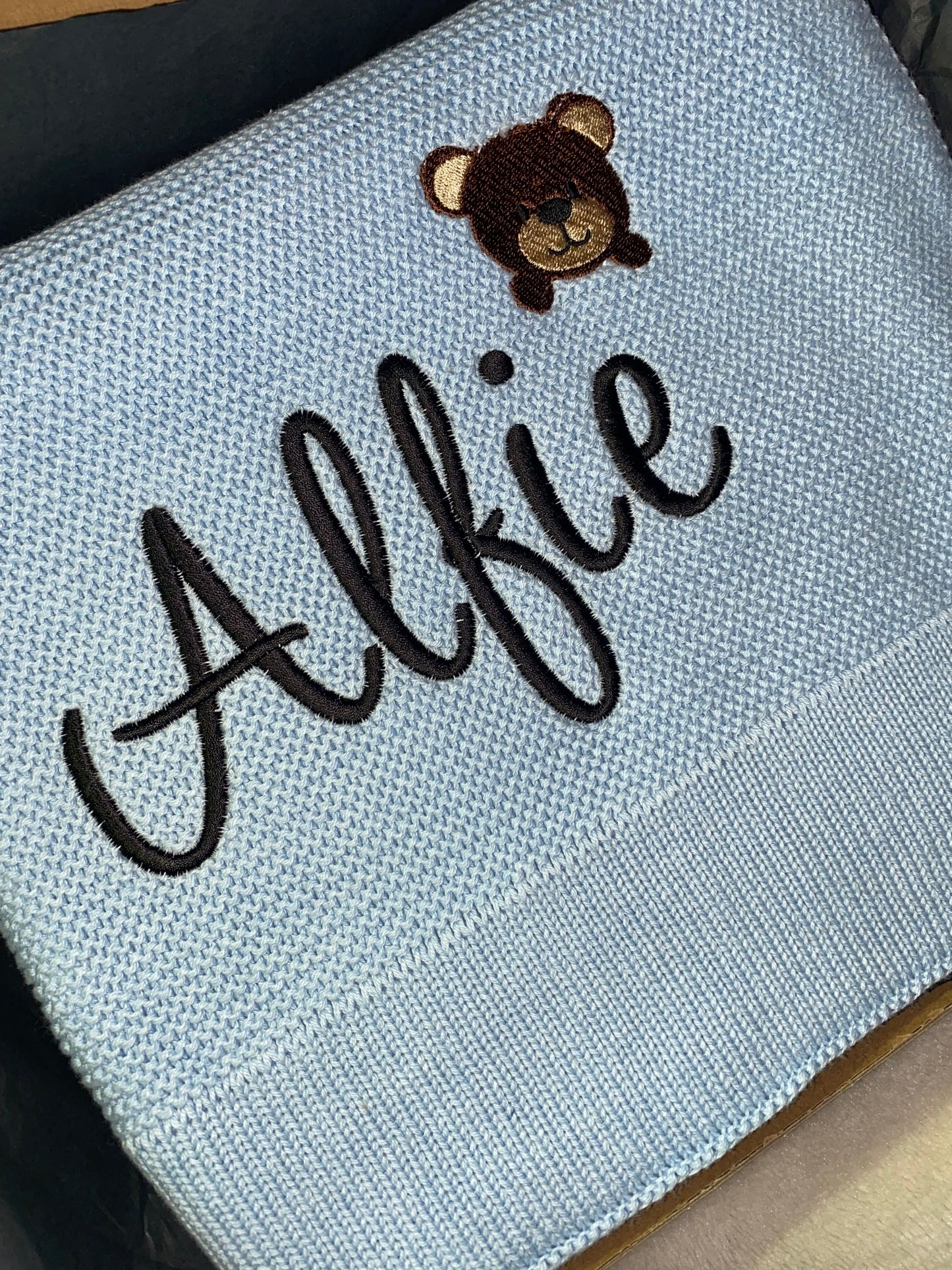 Sky Blue Cotton Knit Blanket - Personalised