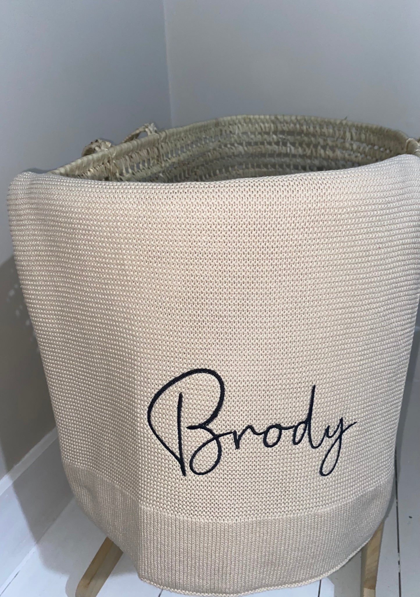 Beige Cotton Knit Blanket - Personalised