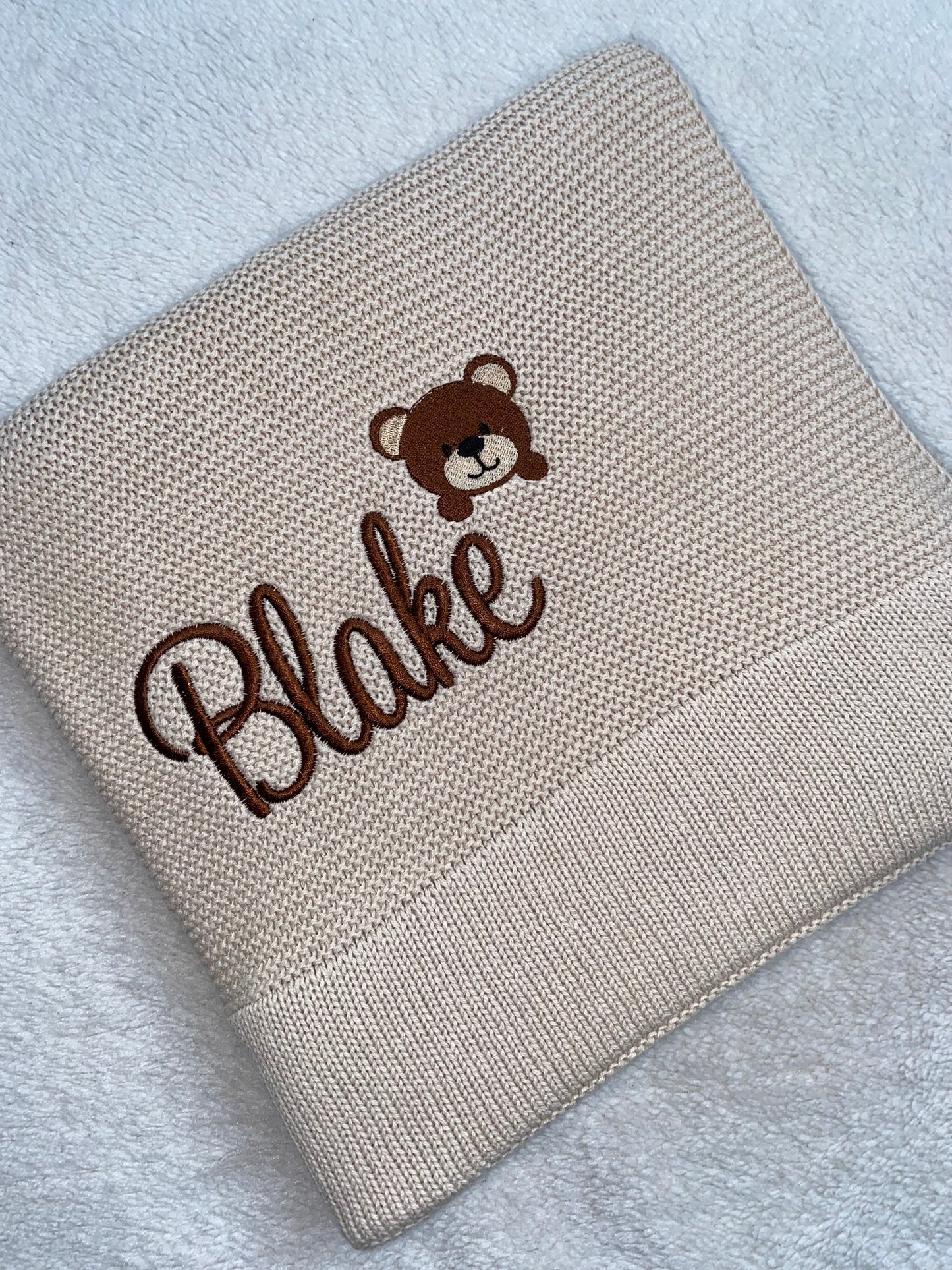 Beige Cotton Knit Blanket - Personalised