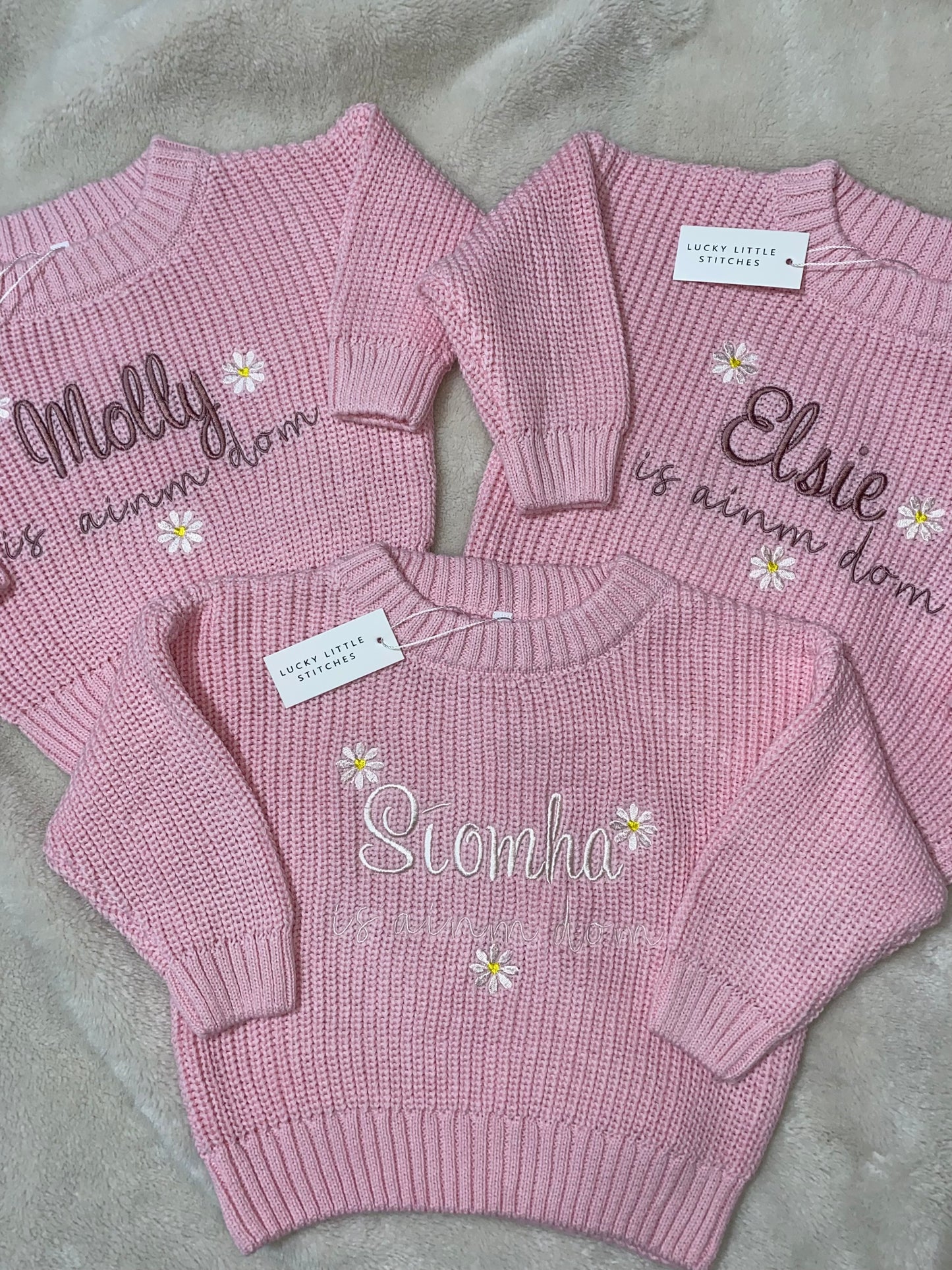 Pink Chunky Cotton Knit Jumper - Personalised