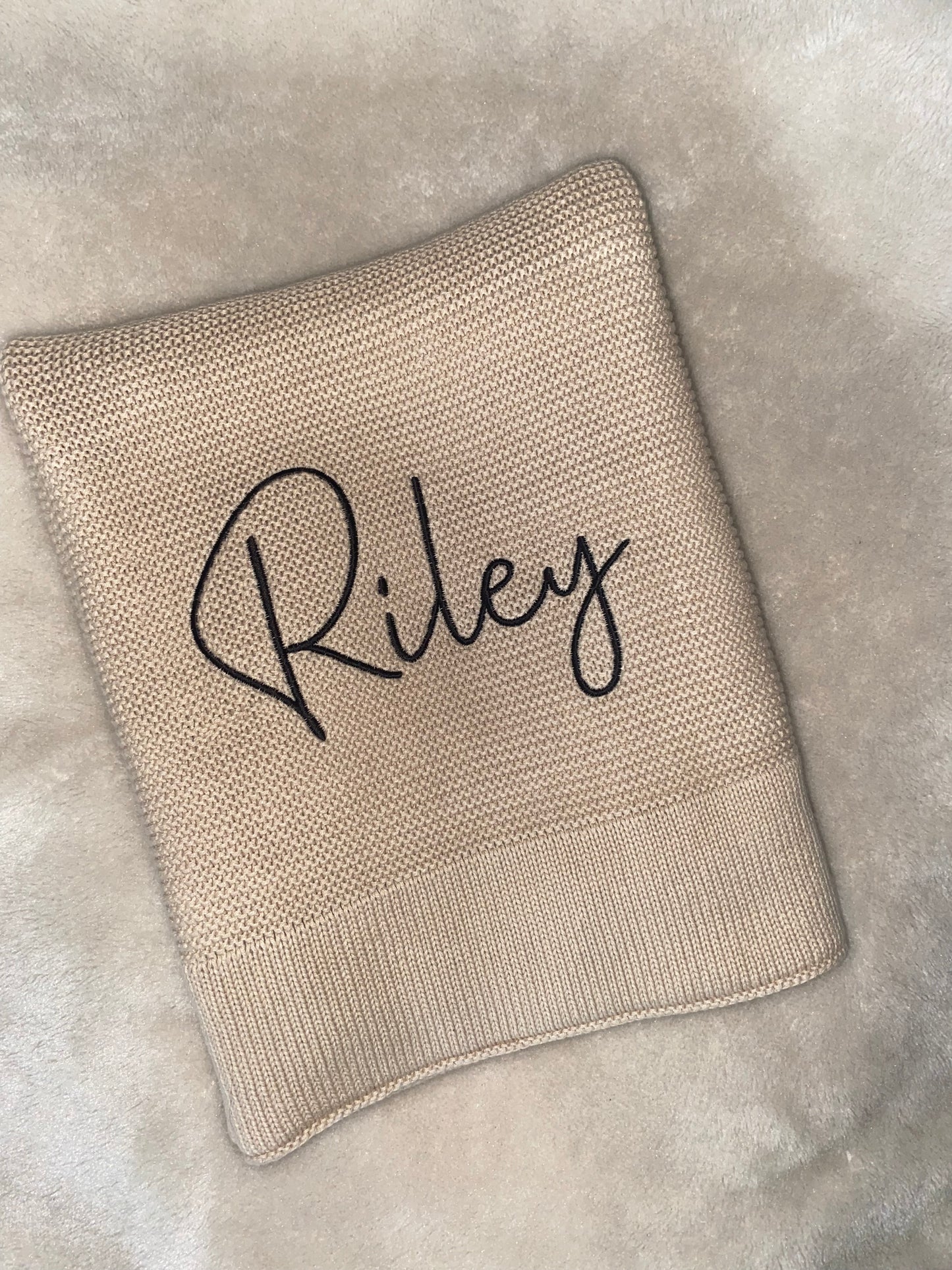 Beige Cotton Knit Blanket - Personalised