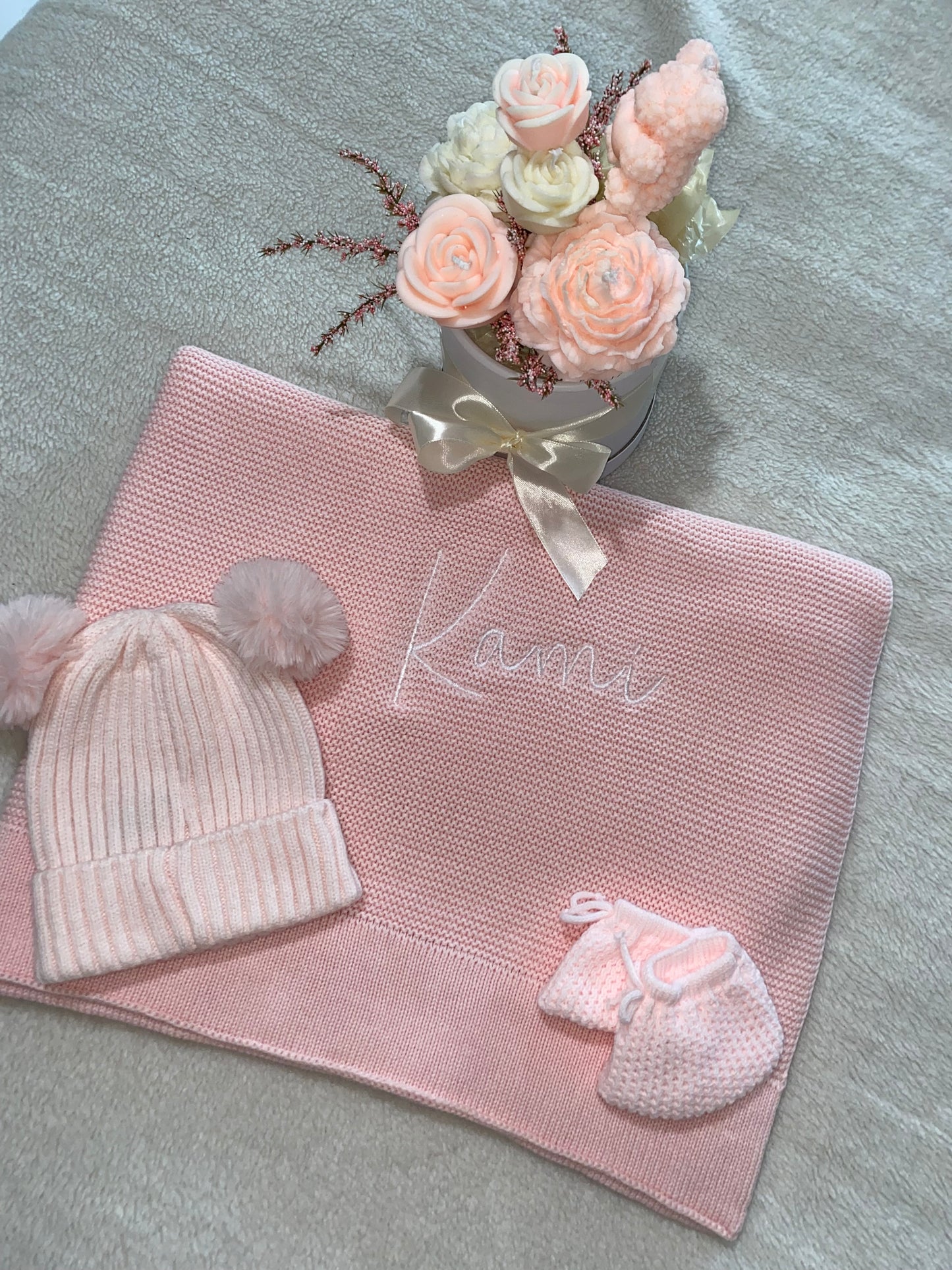Baby Pink Cotton Knit Blanket - Personalised