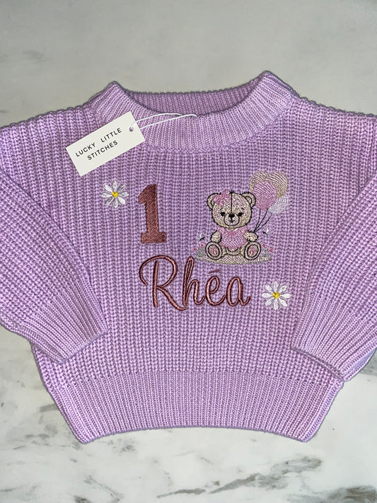 Birthday Cotton Knit - Bear with bow & Balloon
