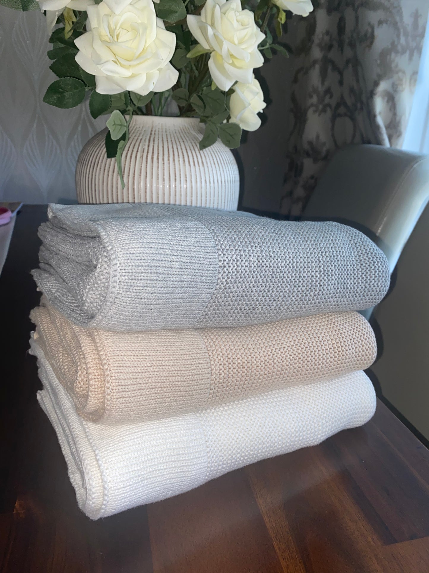 Grey Cotton Knit Blanket - Personalised