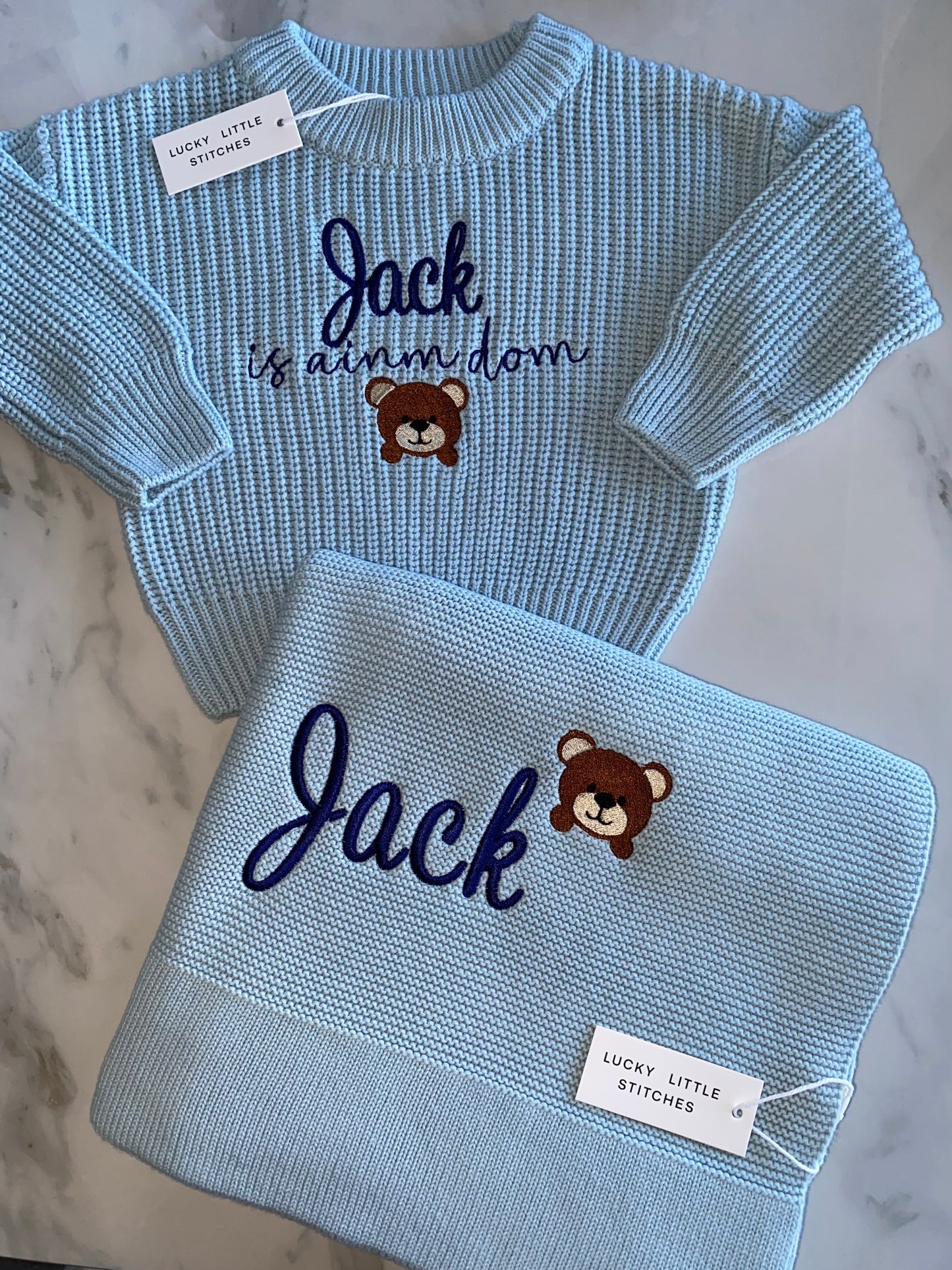 Jumper & Blanket Bundle - Is ainm dom (blue)