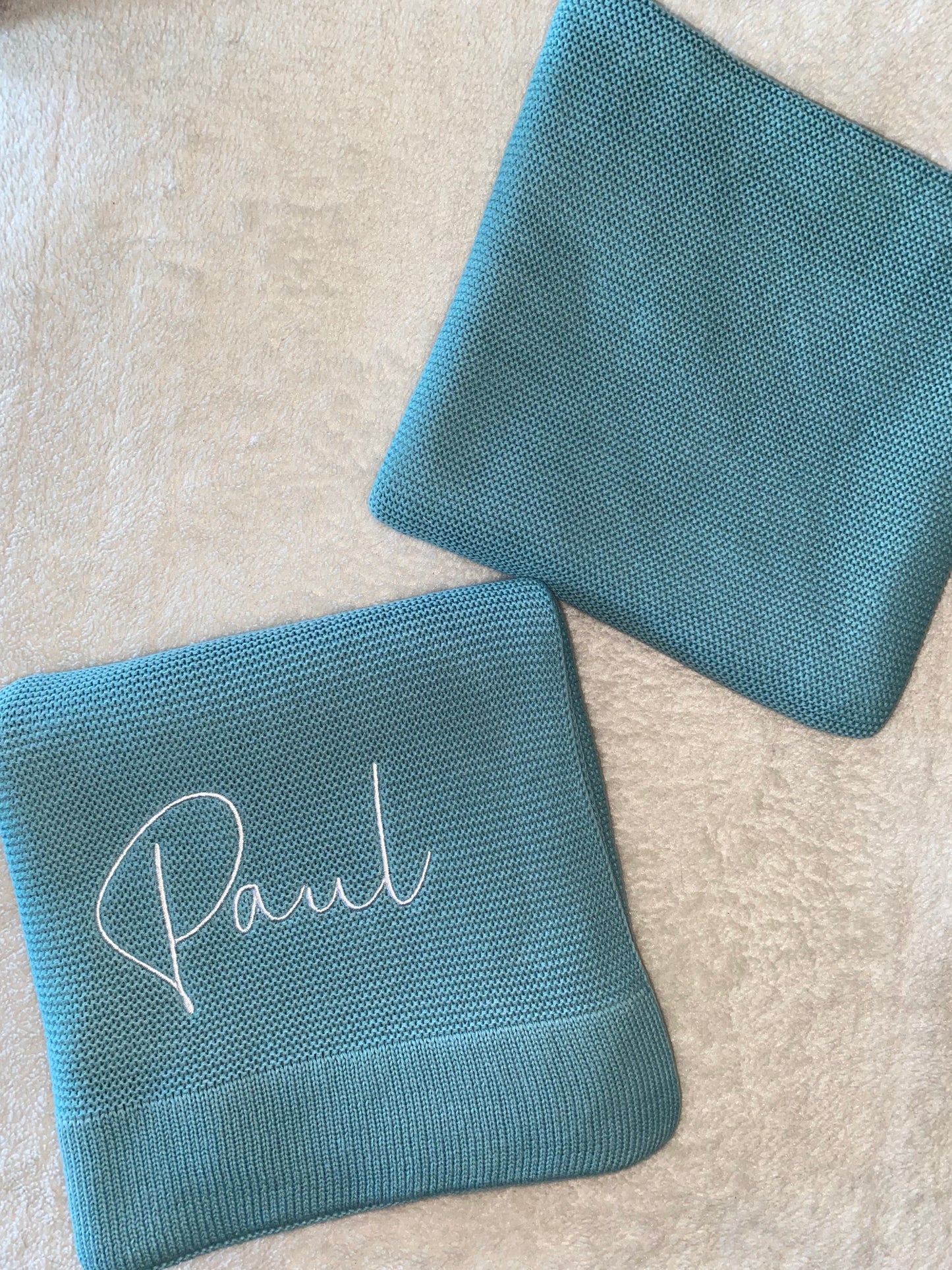 Turquoise Cotton Knit Blanket - Personalised