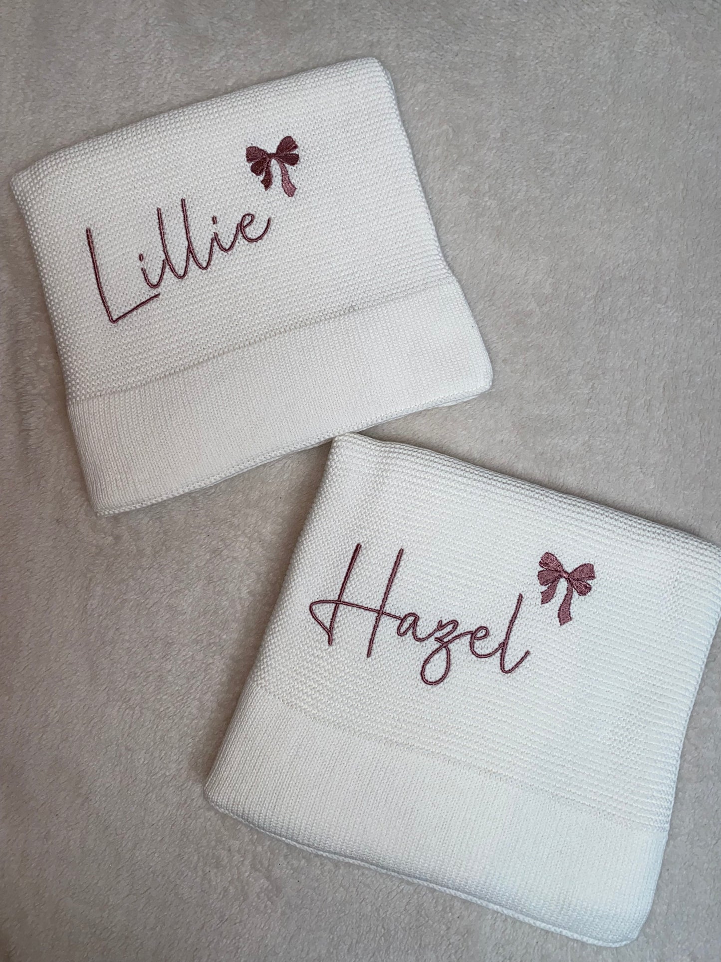 White Cotton Knit Blanket - Personalised
