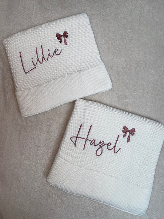 White Cotton Knit Blanket - Personalised