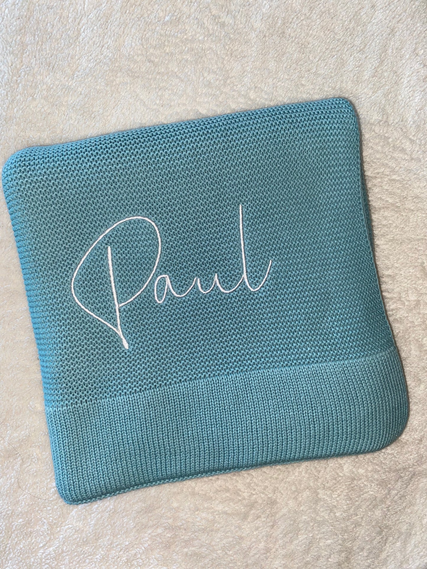 Turquoise Cotton Knit Blanket - Personalised