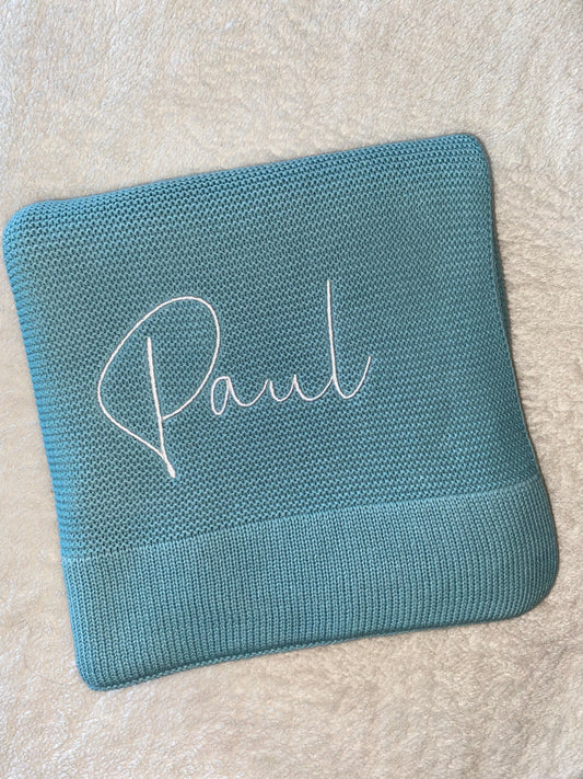 Turquoise Cotton Knit Blanket - Personalised