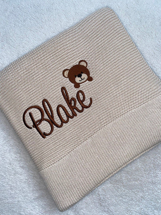 Beige Cotton Knit Blanket - Personalised