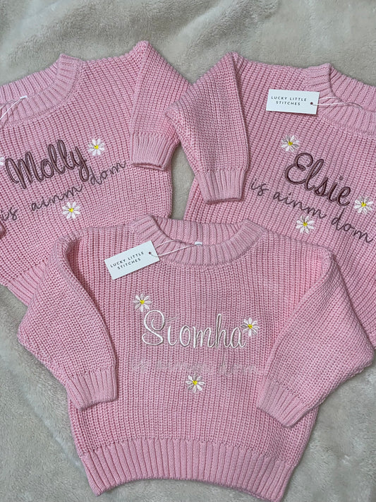Pink Chunky Cotton Knit Jumper - Personalised
