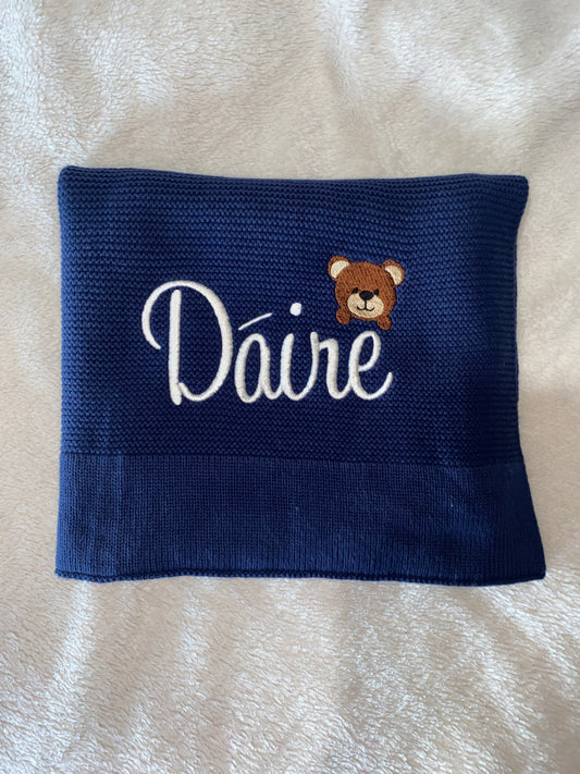 Navy Cotton Knit Blanket - Personalised