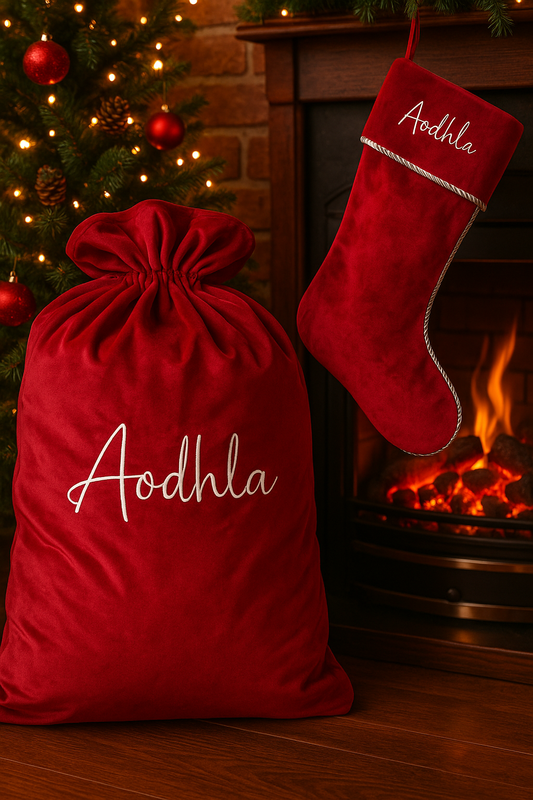 Velvet Santa Sack and Stocking Bundle