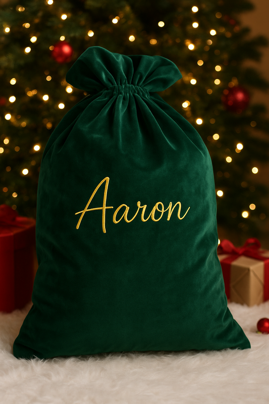 Green Double Velvet Santa Sacks - Personalised