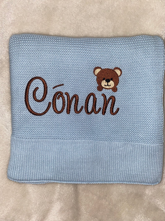 Sky Blue Cotton Knit Blanket - Personalised