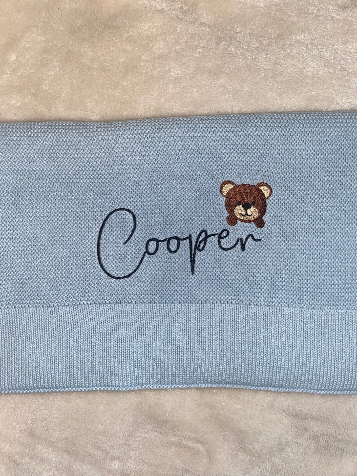 Sky Blue Cotton Knit Blanket - Personalised