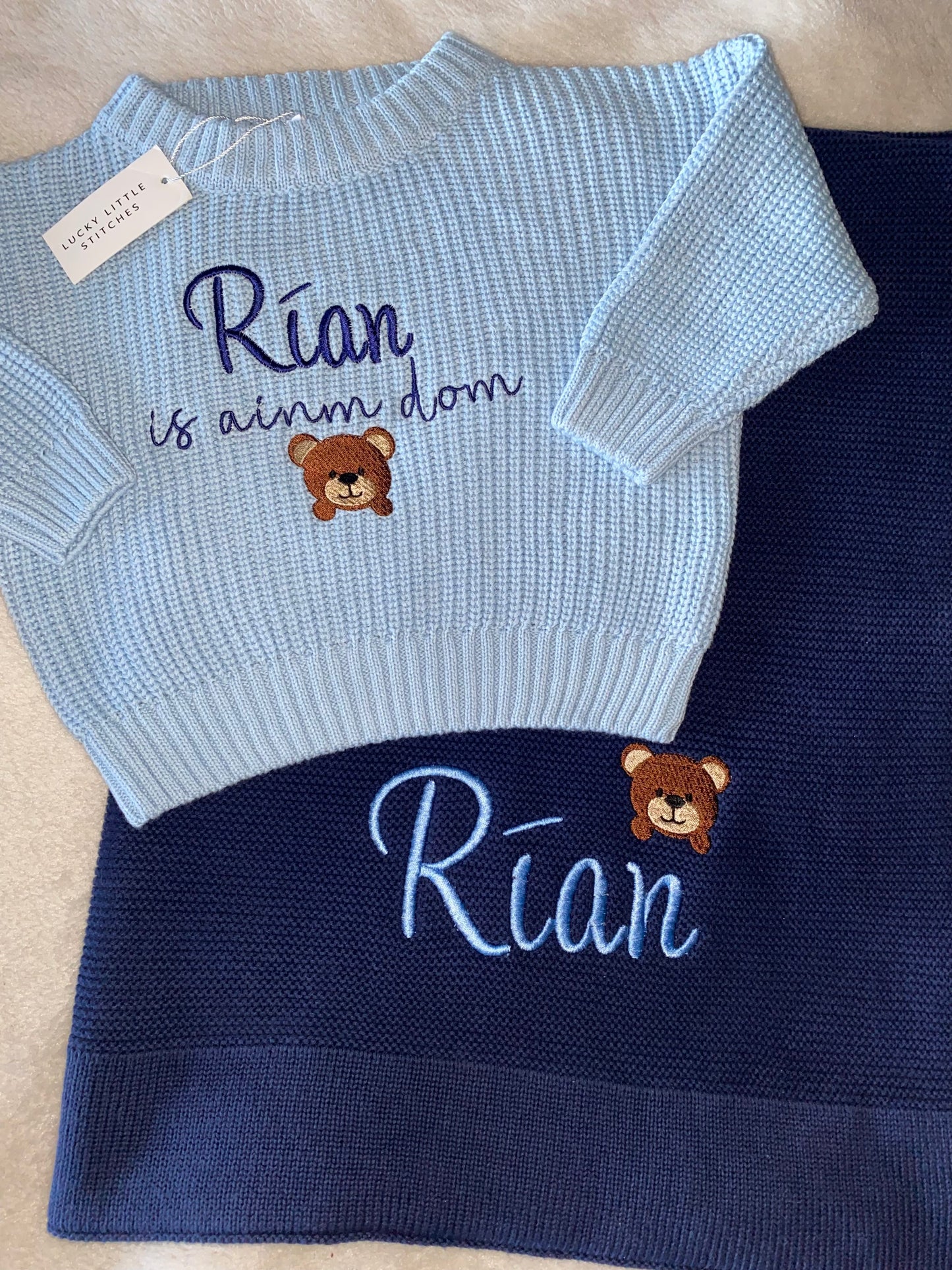 Jumper & Blanket Bundle - Is ainm dom (navy and blue)
