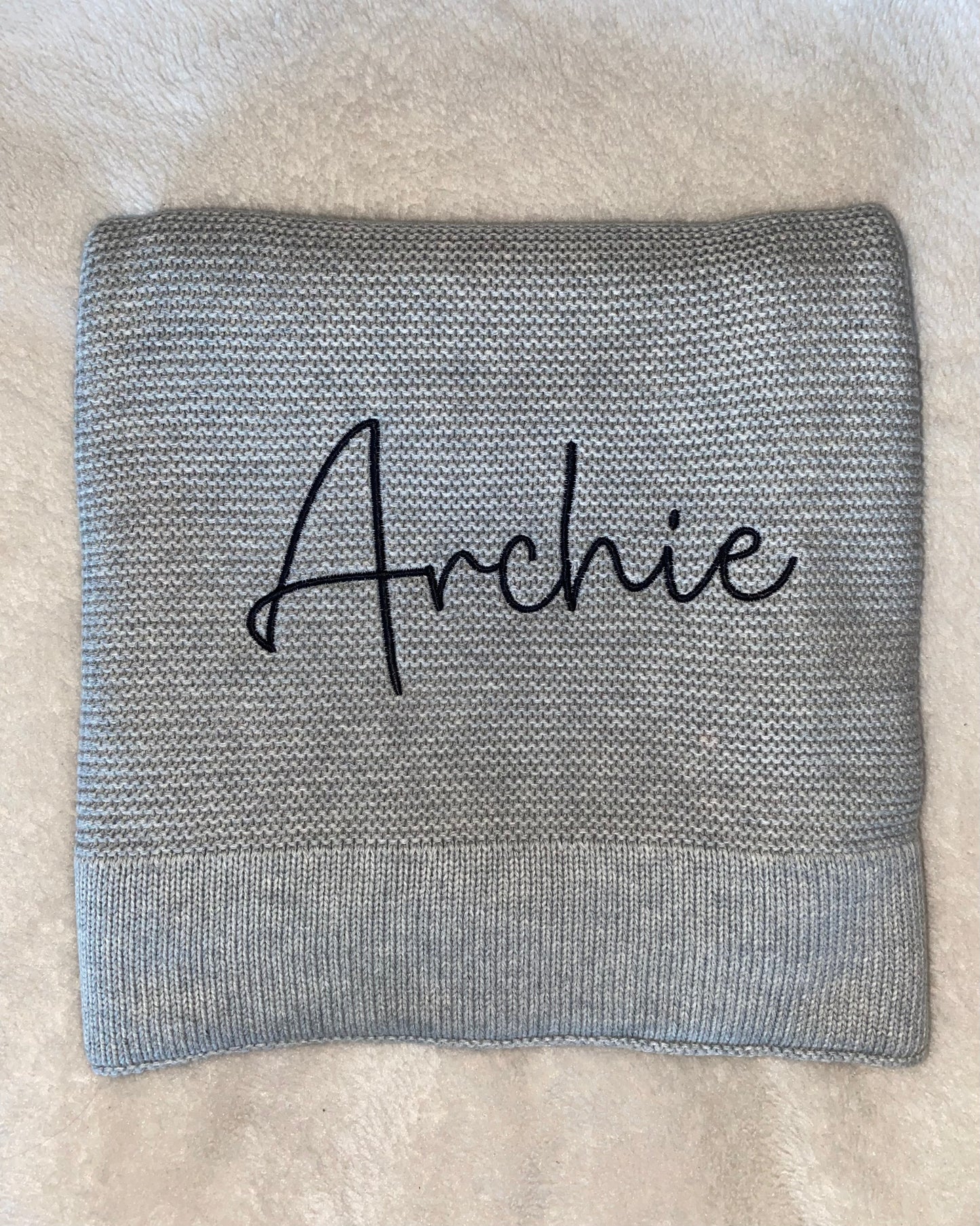 Grey Cotton Knit Blanket - Personalised