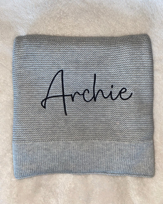 Grey Cotton Knit Blanket - Personalised