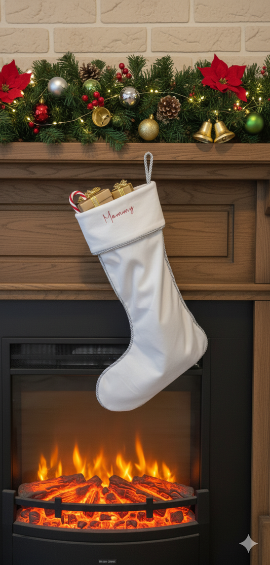 Icy White Velvet Santa Stockings - Personalised