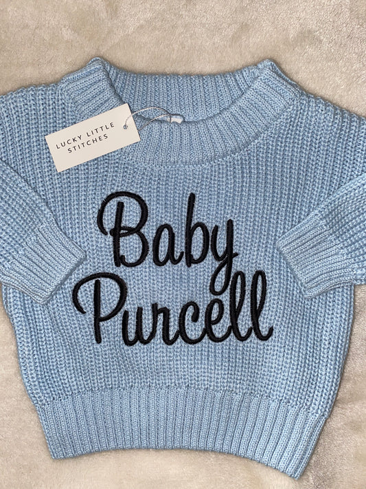 Baby Blue Chunky Cotton Knit Jumper - Personalised