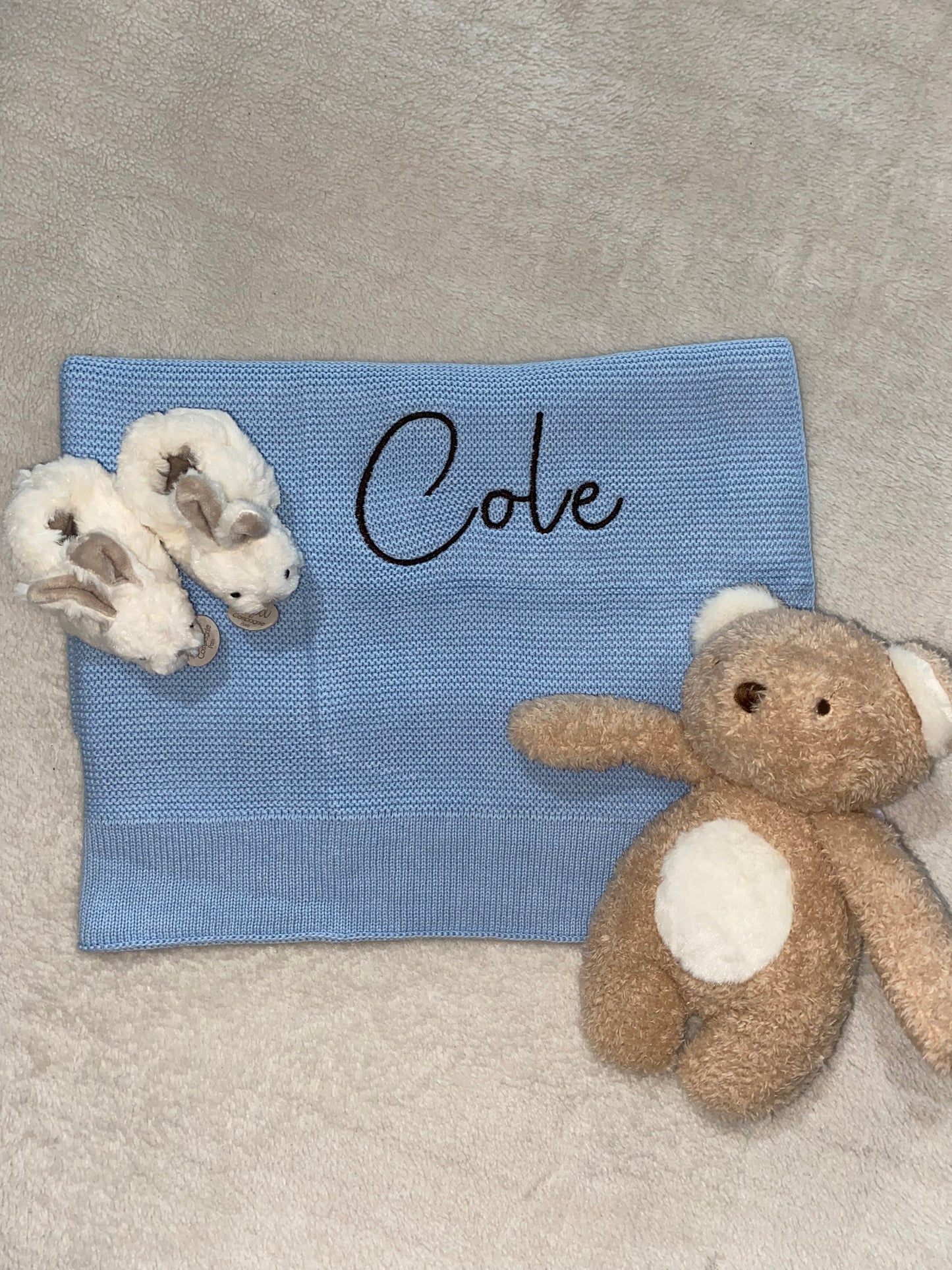 Sky Blue Cotton Knit Blanket - Personalised