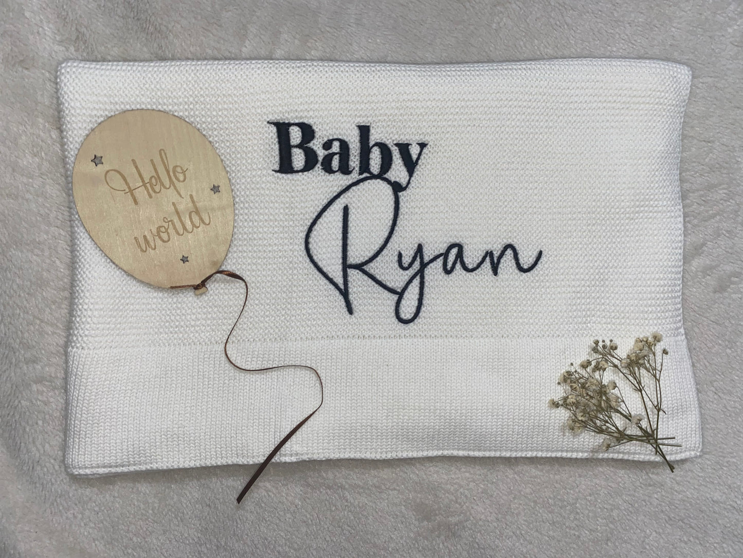 White Cotton Knit Blanket - Personalised