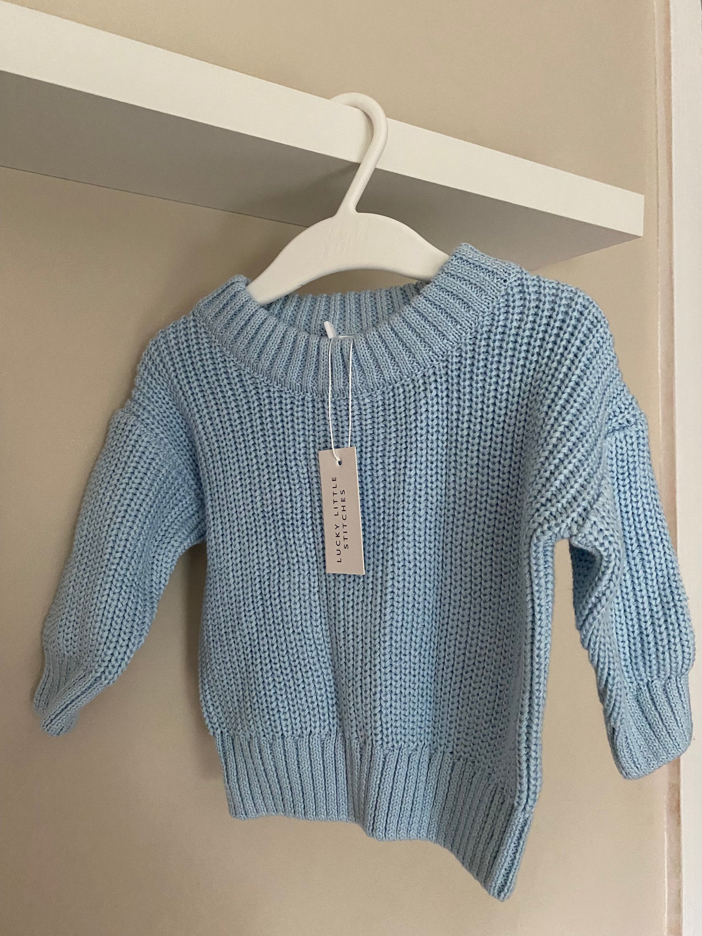 Baby Blue Chunky Cotton Knit Jumper - Personalised