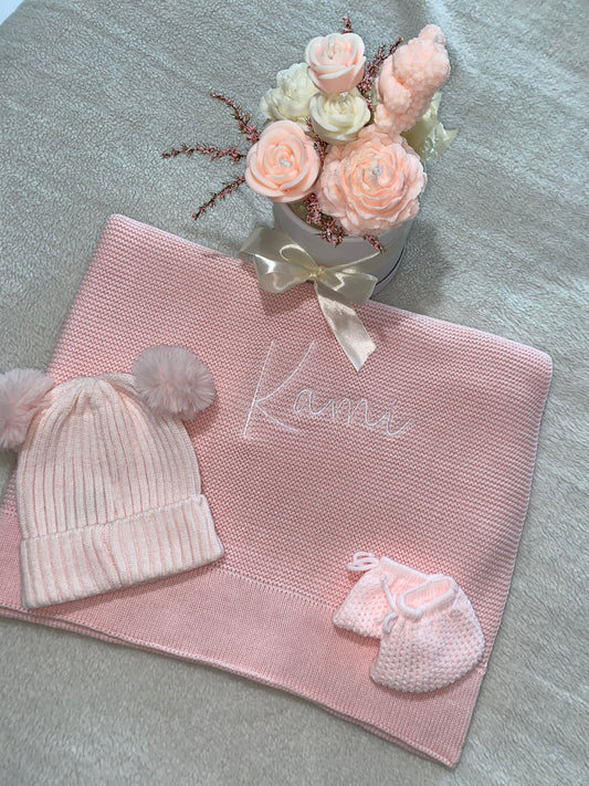 Baby Pink Cotton Knit Blanket - Personalised